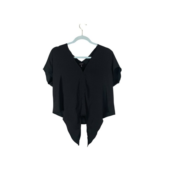 Lucky Brand Black V-Neck Tie Front Short Sleeve Blouse XS - Picture 3 of 8